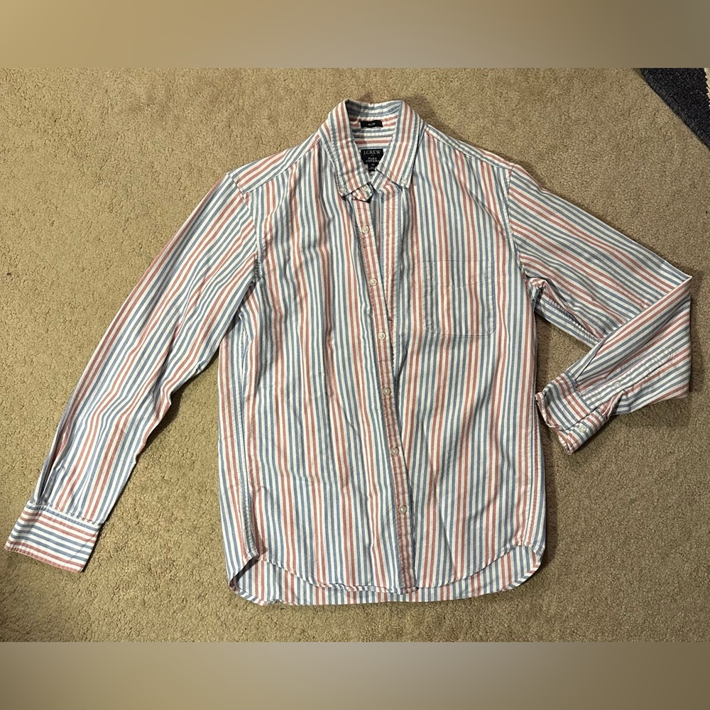 J. Crew Flex Oxford Button-Down - Blue, Salmon & White